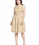 Beige plain net short-dresses
