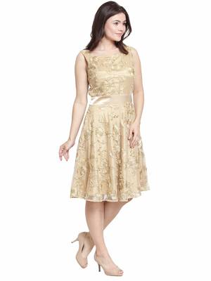 Beige plain net short-dresses 2