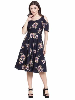 Navy blue plain polyester short-dresses 1