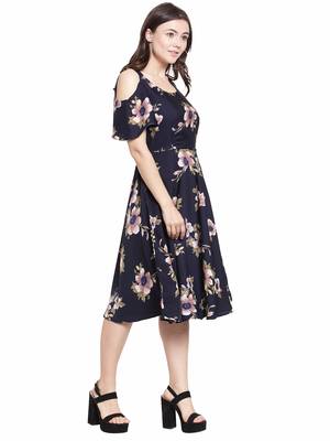 Navy blue plain polyester short-dresses 2