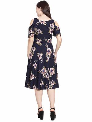 Navy blue plain polyester short-dresses 3