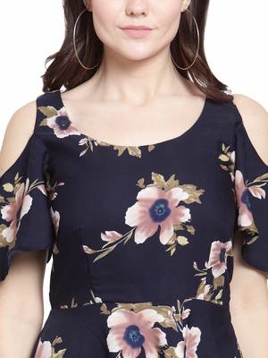 Navy blue plain polyester short-dresses 4