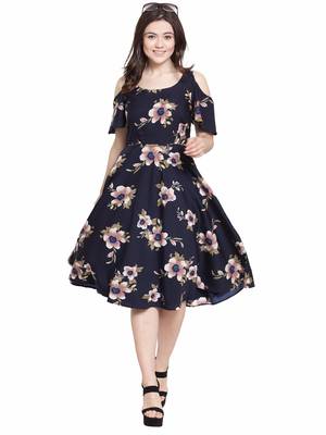 Navy blue plain polyester short-dresses 5