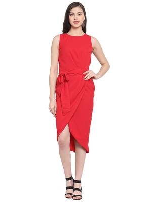 Red plain polyester short-dresses 1