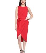 Red plain polyester short-dresses