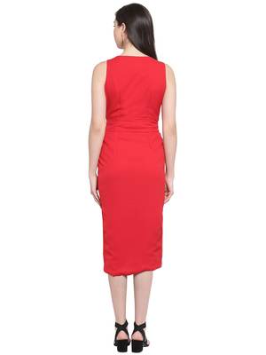 Red plain polyester short-dresses 2