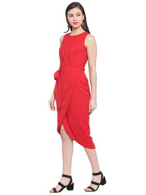 Red plain polyester short-dresses 3