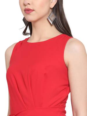 Red plain polyester short-dresses 4