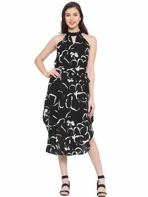 Black plain polyester short-dresses 1