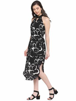Black plain polyester short-dresses 3