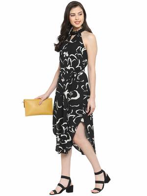 Black plain polyester short-dresses 5