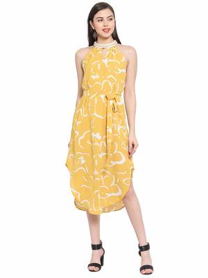 Yellow plain polyester short-dresses 1