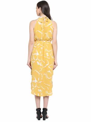 Yellow plain polyester short-dresses 2
