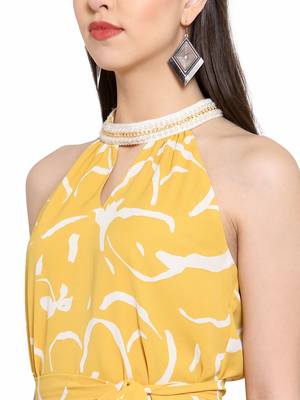 Yellow plain polyester short-dresses 4