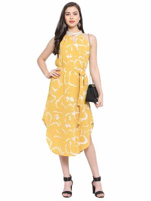 Yellow plain polyester short-dresses 5