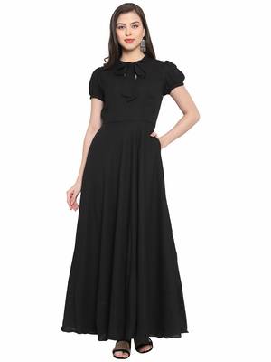 Black plain polyester maxi-dresses 1
