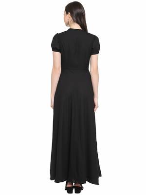 Black plain polyester maxi-dresses 2