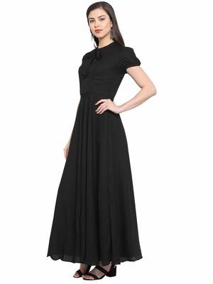 Black plain polyester maxi-dresses 3