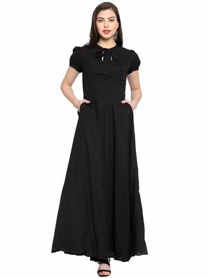 Black plain polyester maxi-dresses 5