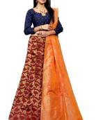 Red woven jacquard semi stitched lehenga