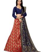 Maroon woven jacquard semi stitched lehenga