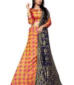 Orange woven jacquard semi stitched lehenga