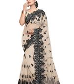 Beige Embroidered Net Saree With Blouse
