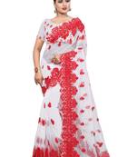 White Embroidered Net Saree With Blouse