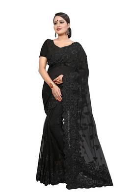 Black Embroidered Net Saree With Blouse 1