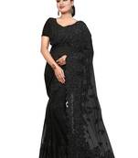 Black Embroidered Net Saree With Blouse