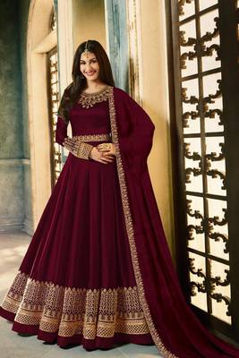 Maroon Embroidered Georgette Salwar 1