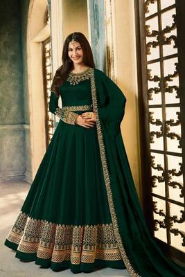 Dark Green Embroidered Georgette Salwar 1