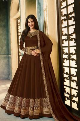 Brown Embroidered Georgette Salwar 1