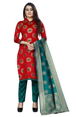 Red self design brocade salwar 1