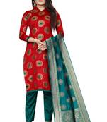 Red self design brocade salwar