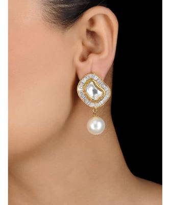 White Gold Tone Pearl And Natural Stone Studs 1