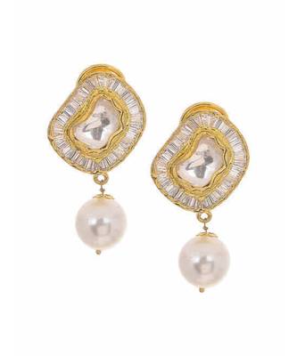 White Gold Tone Pearl And Natural Stone Studs 2