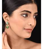 Green Gold Tone Kundan And Meenakari Earrings