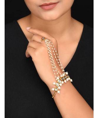 White Gold Tone Kundan And Pearl Haathphool 1
