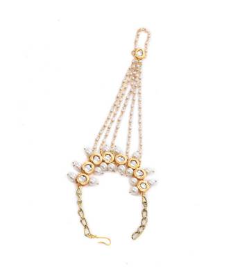 White Gold Tone Kundan And Pearl Haathphool 2