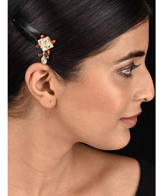 Red Gold Tone Kundan Inspired Hair Pin 1