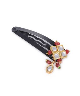 Red Gold Tone Kundan Inspired Hair Pin 2