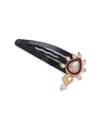 Red Gold Tone Kundan Inspired Hair Pin 2
