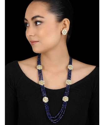 Blue Gold Tone Kundan Inspired Multilayered Necklace Set 1