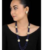 Blue Gold Tone Kundan Inspired Multilayered Necklace Set