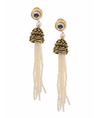 White Gold Tone Multistrand Beaded Necklace With Danglers 3