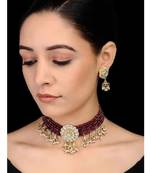 Red Gold Tone Kundan And Onyx Inspired Choker Set