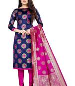 Navy blue self design brocade salwar