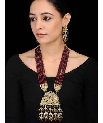 Ruby Red Kundan Semi Precious Onyx Necklace Set 1