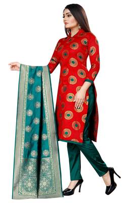 Red self design brocade salwar 2